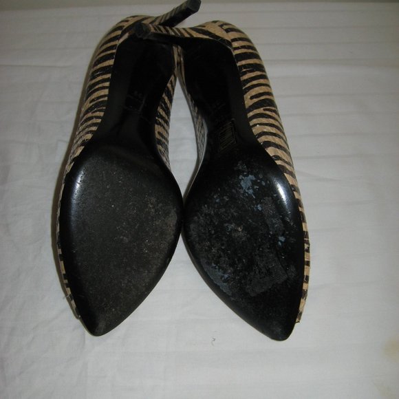 SAINT LAURENT Paris Zebra Striped Peep Toe Heels - Picture 8 of 8